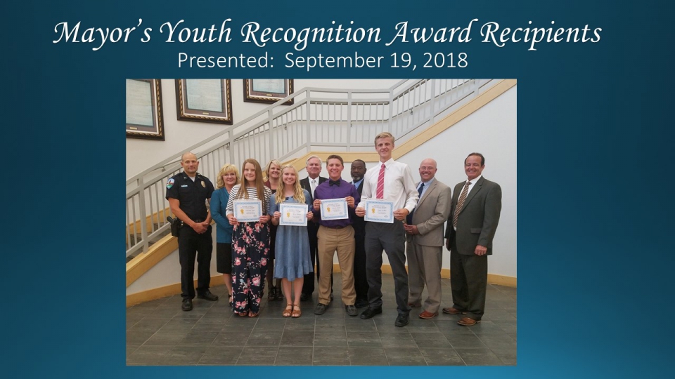 Mayor's Youth Recognition Award Presented September 19, 2018.